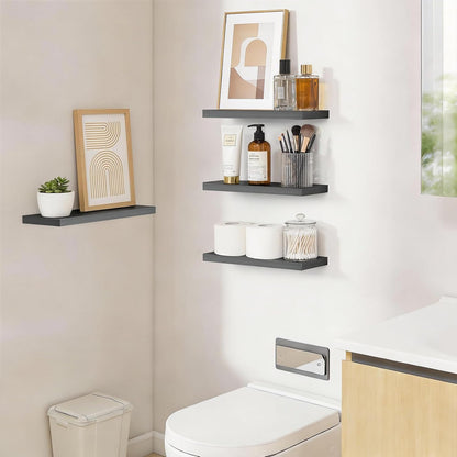 BAYKA Rustic Brown Floating Shelves 22.5in, Set of 2, Wall Mount Wood Shelf | Easy Install, 22lbs Max Load, Hidden Bracket, for Bathroom Bedroom Living Room or Kitchen, Hanging Shelf Book Decor Storage