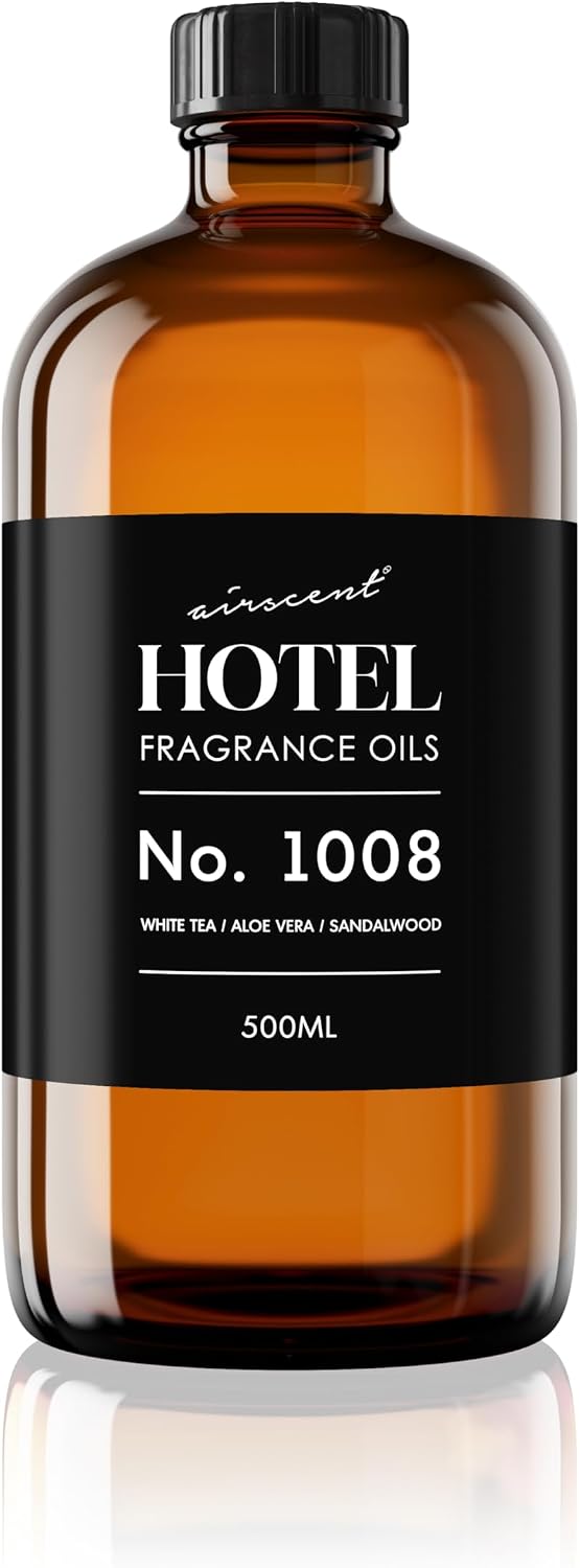 AirScent Hotel Diffuser Oil No. 1008 - White Tea Aloe Sandalwood - 500 mL | Hotel Scent Dupe - Premium Fragrance Oil for Ultrasonic and Waterless Diffusers and Crafting - 16.9 fl oz Glass Bottle