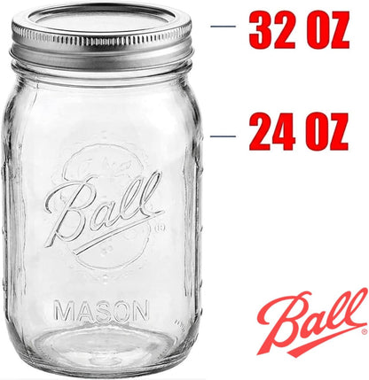 Ball Regular Mouth 32-Ounces Mason Jar with Lids and Bands, Clear,(Pack Of 2)