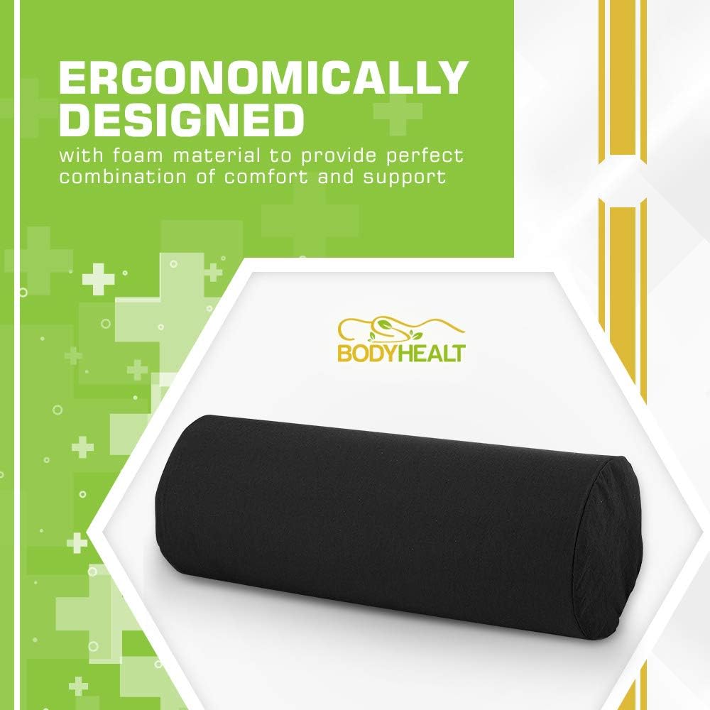 BodyHealt Neck Roll - Original Cervical Round Pillow for Head, Spine & Back Pain Relief. Circle Support for Sleeping. Cylinder Firm Lumbar Bolster