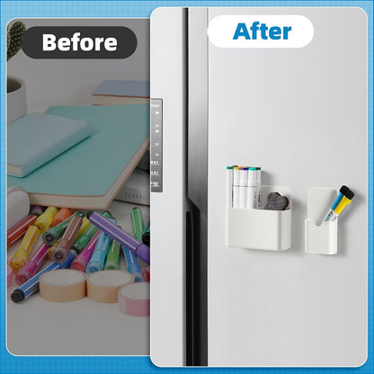 Marbrasse Magnetic Dry Erase Marker Holder,Pen and Eraser Holder for Whiteboard，Magnet Pencil Cup Utility Storage Organizer for Office, Refrigerator, Locker and Metal Cabinets (2 Pack)