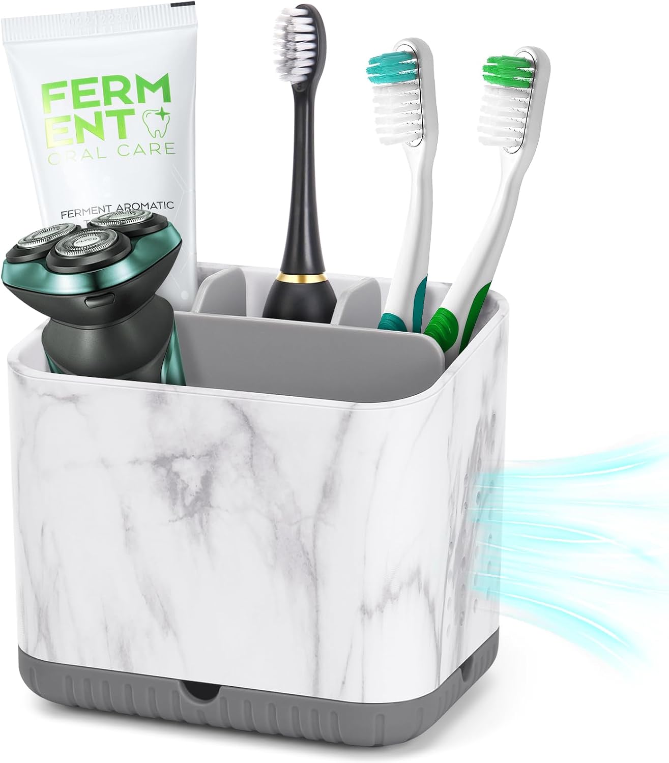 Bathroom Toothbrush Holders, Toothbrush and Toothpaste Holder (Wood Grain) | Easy To Clean, Drainage, Removable, Non-Slip, 4 Slots Tooth Brush Holder for Bathroom Countertop Organizer