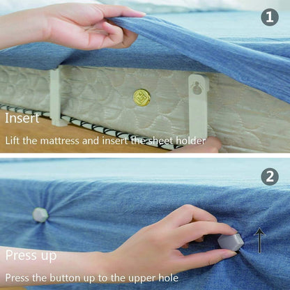 4 Pieces Sheet Holders - New Approach for Keeping Your Sheets On Your Mattress - No Elastic Straps or Clips. Easy Install