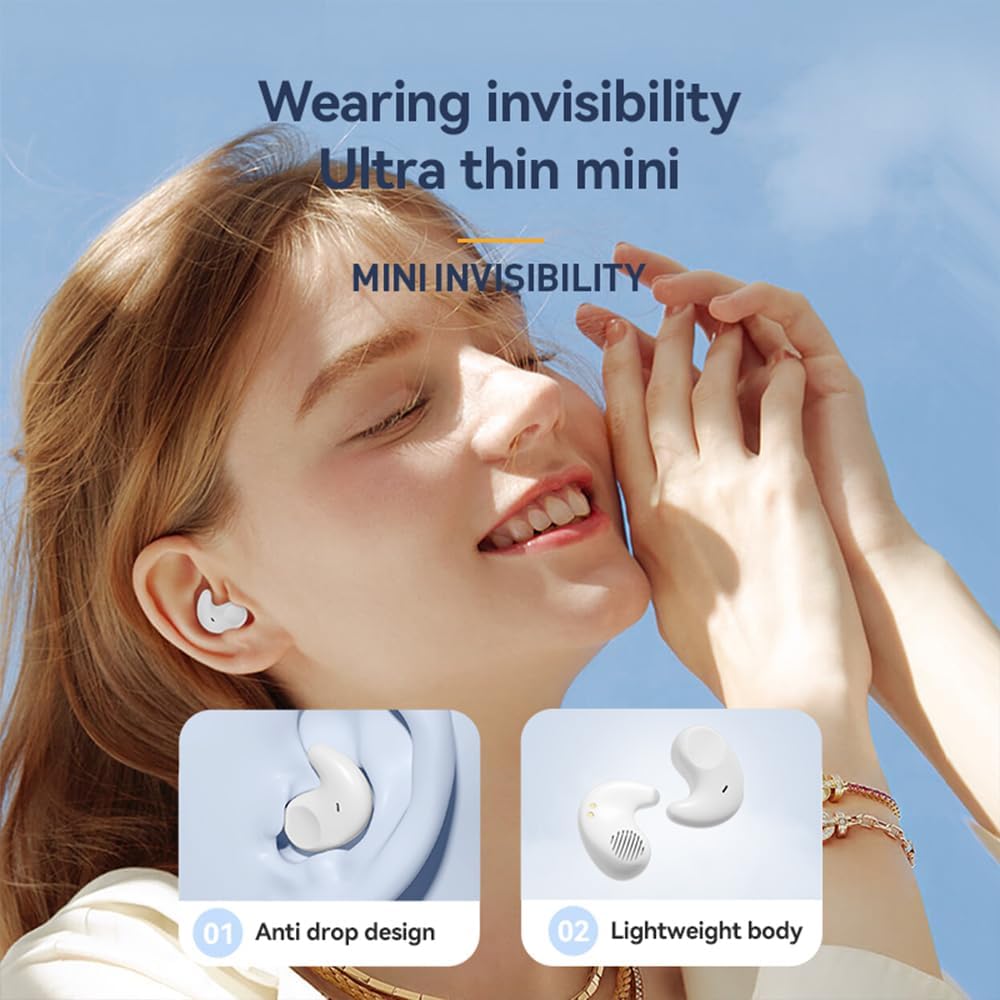 Piluyaa Sleep Earbuds Bluetooth in Ear Light-Weight Headphones, Mini Invisible Earplugs Small Design for Side Sleepers, 58H Playtime with Charging Case, Clear Calls& Noise Block-Black