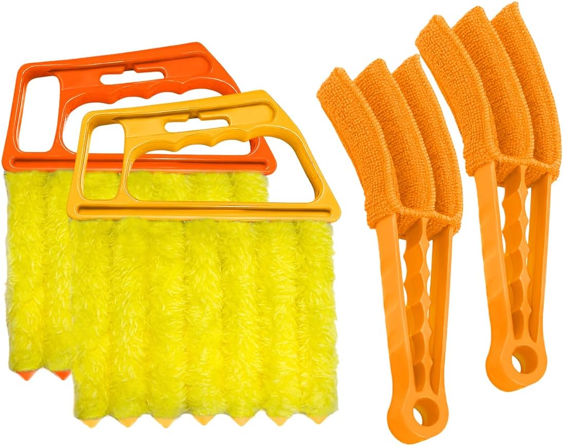 DXNQ 2 PCS Blind Cleaner Duster Tool, Window Venetian Hand-held 7 Finger Dusting Cleaner Brush, Blinds Cleaning Brush Tool for Window Shutters Air Conditioner, Car Accessories (Blue+Green)