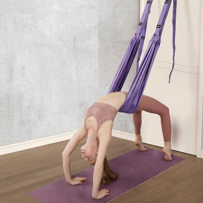 Door Aerial Hammock Swing - No Drilling Over Door Yoga Stretch Straps for Stretching, Inversion Pilates Kit, Anti-Gravity Home Workout - Pink/Purple