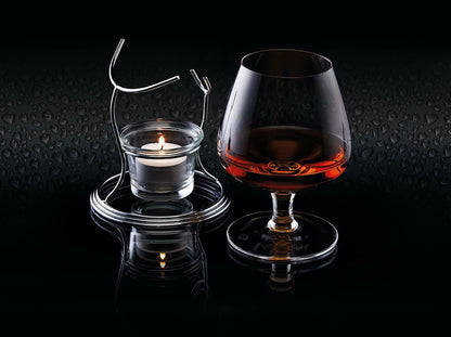 BarCraft Brandy Glass and Warmer Gift Set, 350ml Glass, Tea Light Holder and Metal Stand, 3-Piece Set