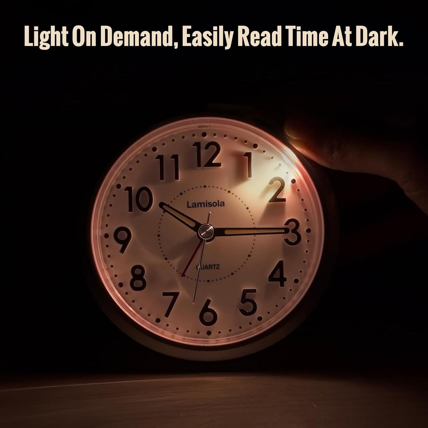 Lamisola 4 Inch Alarm Clock for Bedrooms, Small Analog Desk Clock, Black | Battery Operated Bedside Clock for Bedroom Bathroom Home Nightstand Shelf, Night Light Snooze, Minimalist Clocks for Seniors