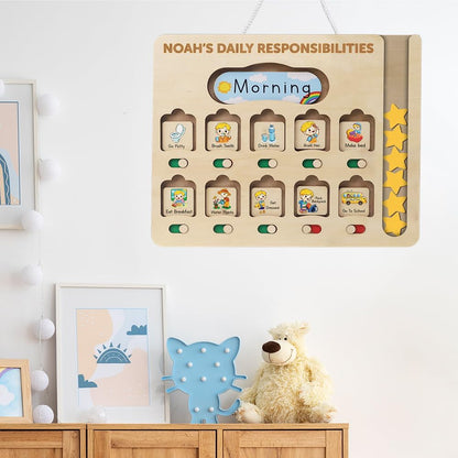 Daily Routine Chart for Kids, Visual Schedule, Routine Chart for Toddlers 3-5, Morning Bedtime Routine Chart for Toddlers, Wooden Chore Chart for Kids