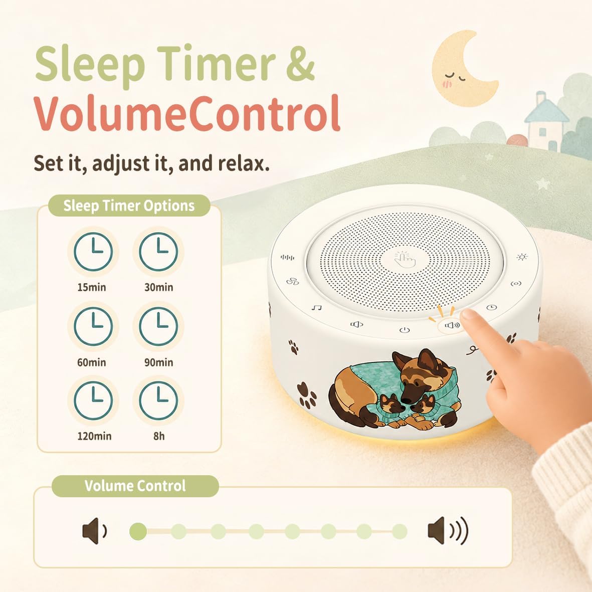 Kipcush White Noise Machine for Baby & Adults, 30 Soothing Sounds, Sleep Sound Machine with 8 Color Night Light, Memory Function, White Noise for Sleeping, Nursery, Office, Travel & Relaxation