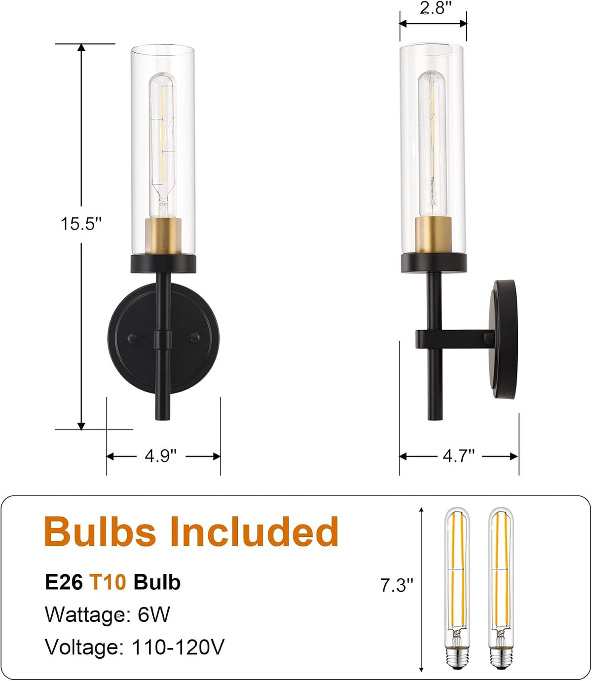 Wireless Wall Sconces with Remote Control, Battery Operated Wall Sconce Set of 2, Black & Gold Rechargeable Dimmable Wall Light for Bedroom Living room Bathroom Hallway Entryway Stairwell, 3000K