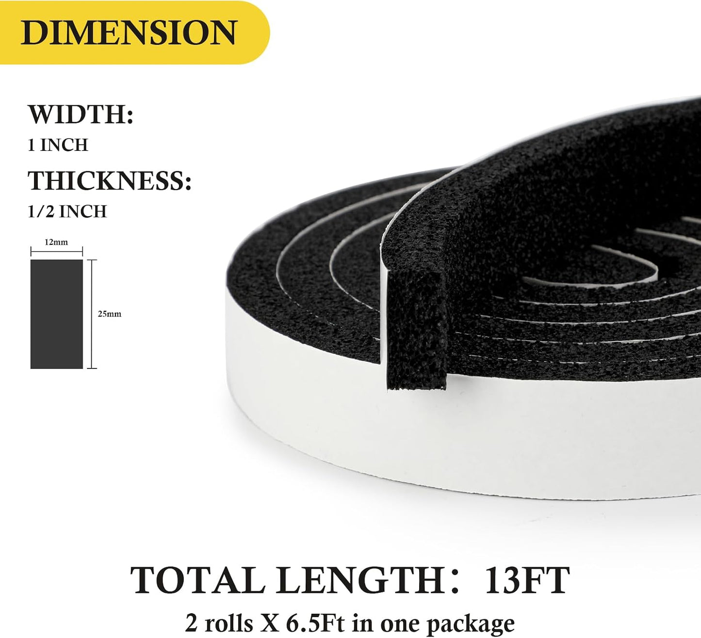 fowong AC Window Seal Foam Tape, 1" x 1" Thick Foam Weather Strip, Black | High Resilience Foam Tape Seals Large Gaps Around Ac Windows and Doors, 6.5ft x 2 Rolls, Strong Adhesive, Install in Minutes