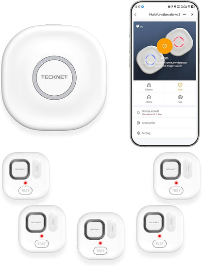 TECKNET WiFi Water Leak Detectors for Home, 120dB Smart Water Sensor with APP Push & Sound Alarm, Water Alarm Leak Detector for Kitchen Bathroom Basement (1 Gateway+5 Sensors, Batteries Included)