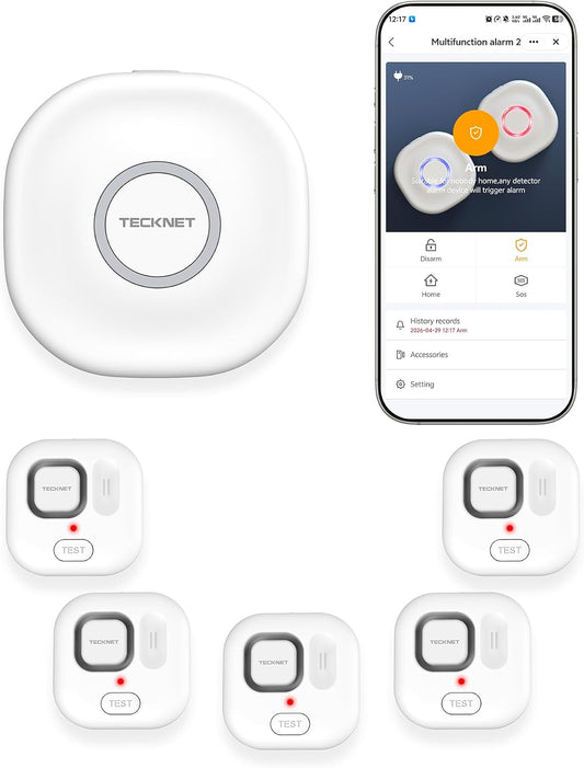 TECKNET WiFi Water Leak Detectors for Home, 120dB Smart Water Sensor with APP Push & Sound Alarm, Water Alarm Leak Detector for Kitchen Bathroom Basement (1 Gateway+5 Sensors, Batteries Included)