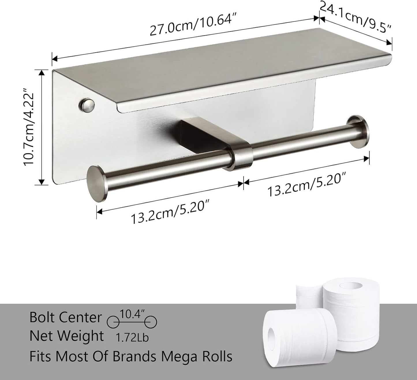 Double Toilet Paper Holder with Shelf Brushed Nickel Toilet Paper Holder Wall Mounted