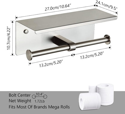 Double Toilet Paper Holder with Shelf Brushed Nickel Toilet Paper Holder Wall Mounted