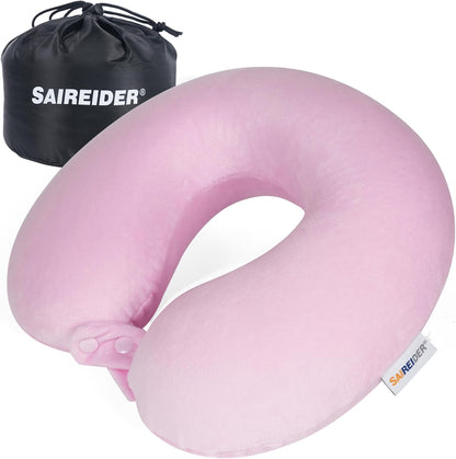 SAIREIDER Travel Pillow 100% Pure Memory Foam Travel Neck Pillow, Airplane Pillow for Traveling、Car、Home、Office，Washable Cover（Black）
