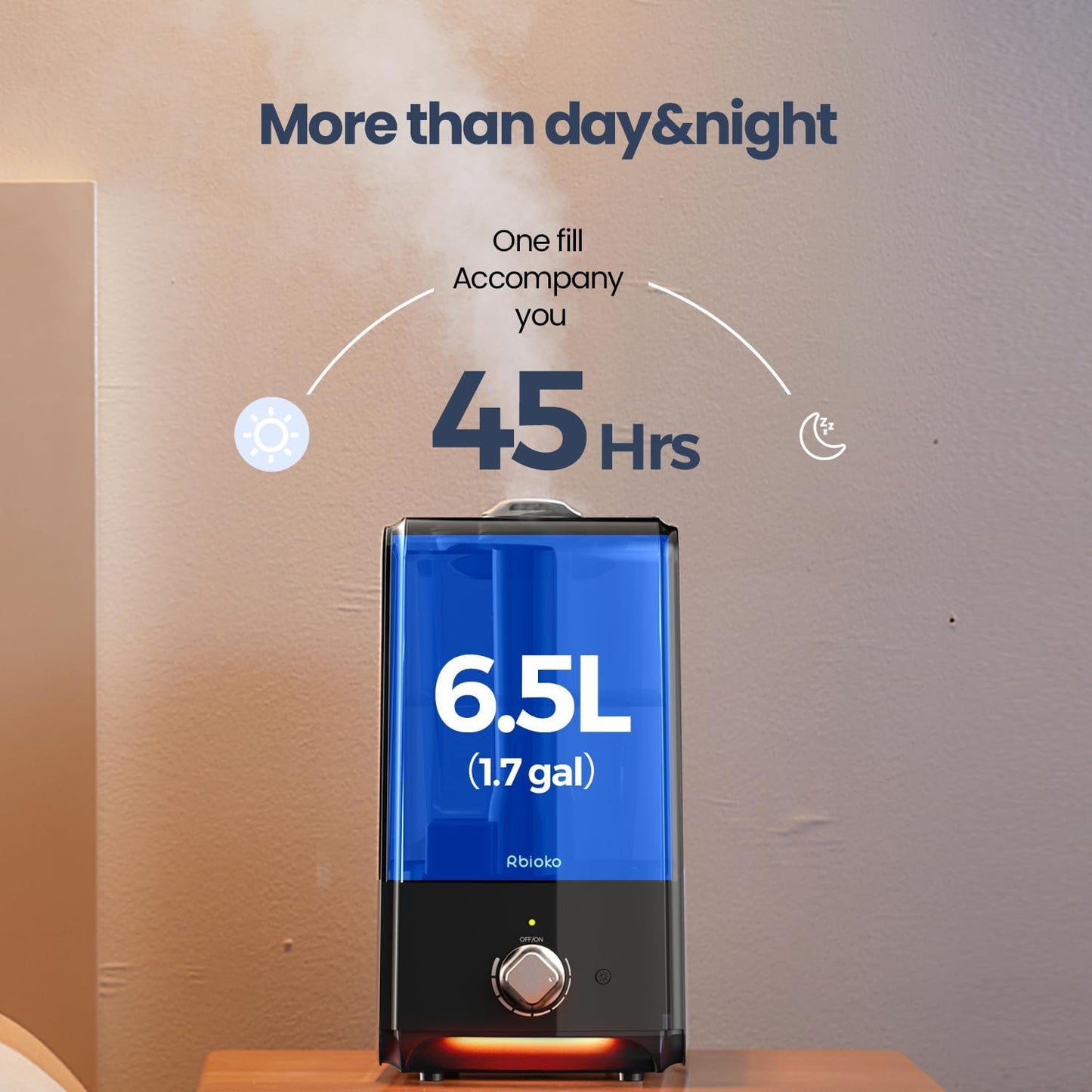 Humidifiers for Bedroom Large Room, Top Fill 6.5L Cool Mist Humidifier, 45H Runtime, 28dB Quiet Ultrasonic Air Humidifier for Home, Whole House, Baby Nursery, Night Light (White)