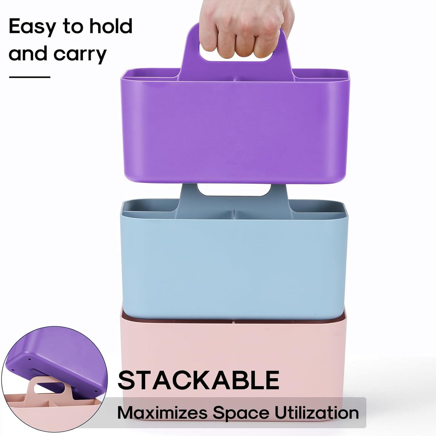 Multiuse Caddy Organizer with Handle, Portable Divided Plastic Tote Bin - Art Craft, Stationary Pen Marker Crayons, Makeup Hair Supplies Storage - Bathroom, Classroom, Dorm, Office, Desk Holder - Grey