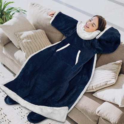PAVILIA Fleece Blanket with Sleeves, Foot Pockets for Women Men Adults, Plush Wearable Blanket Throw Wrap, Warm Snuggle Blanket Robe, Cozy Gift Ideas Wife Mom, Dark Purple