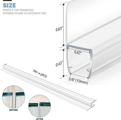 2-Pack 5/16" x 39" Shower Door Bottom Seal Strip, Shower Door Sweep | Frameless Glass Door Seal Strip, Stop Shower Leaks for 5/16" (8mm) Thick Glass