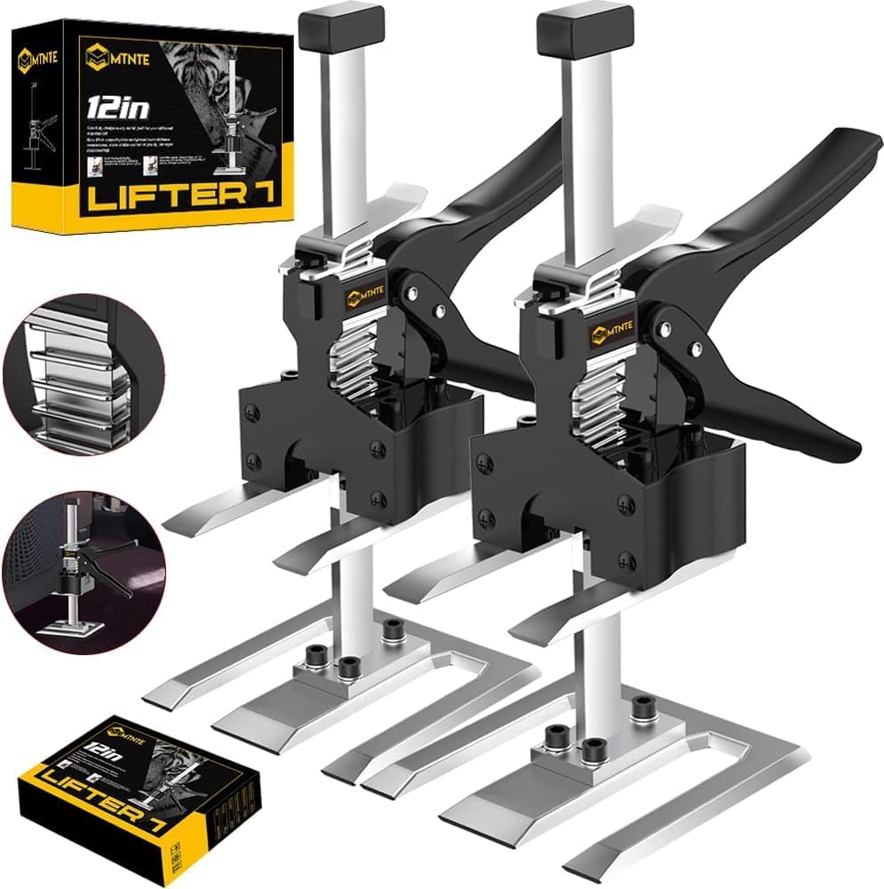 Labor Saving Arm, 2 Pack Furniture Jack Lifter Tool, Black&Yellow | Drywall Lift for Bed Wall Tile Locator & Door Panel; Multi-Function Height Adjustment, Lift Range up to 6.7lbs.