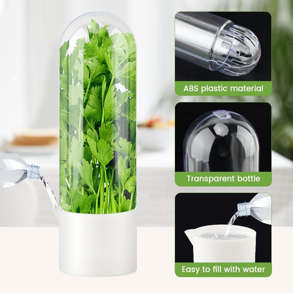 Herb Keeper for Refrigerator, Cilantro Container for Fridge, 3 Pack | Herb saver for refrigerator with upright stem storage for cilantro, parsley, basil, mint, and fresh herbs