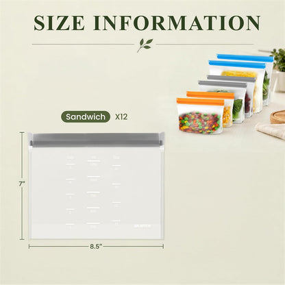 IDEATECH Reusable Bags Dishwasher Safe, BPA Free Reusable Gallon Freezer Bags, Stand Up Leakproof Food Storage Bags for Marinate Meats, Salad Fruit, Vegetables, Home Organization -Gray 6 Large Bags