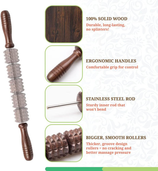 Wooden Cellulite Massager Roller, Wood Therapy Tools for Body Sculpting Handheld Stick Relax Stiff Muscle Massaging Trigger Points Release Lymphatic Muscle Deep Tissue (Model B)