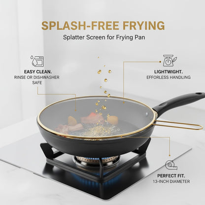 Stainless Steel Splatter Screen for Frying Pan, 13 Inch Mesh Oil Guard to Keep Stovetop Clean (1 Piece)