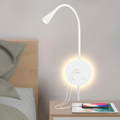 Book Lights for Reading at Night, LED Wall Mounted Reading Light, Flexible Gooseneck Wall Lamps for Bedroom, Plug in Wall Lights with USB Charging, Bedside Wall Sconces Focused Bed Lamp (Black)