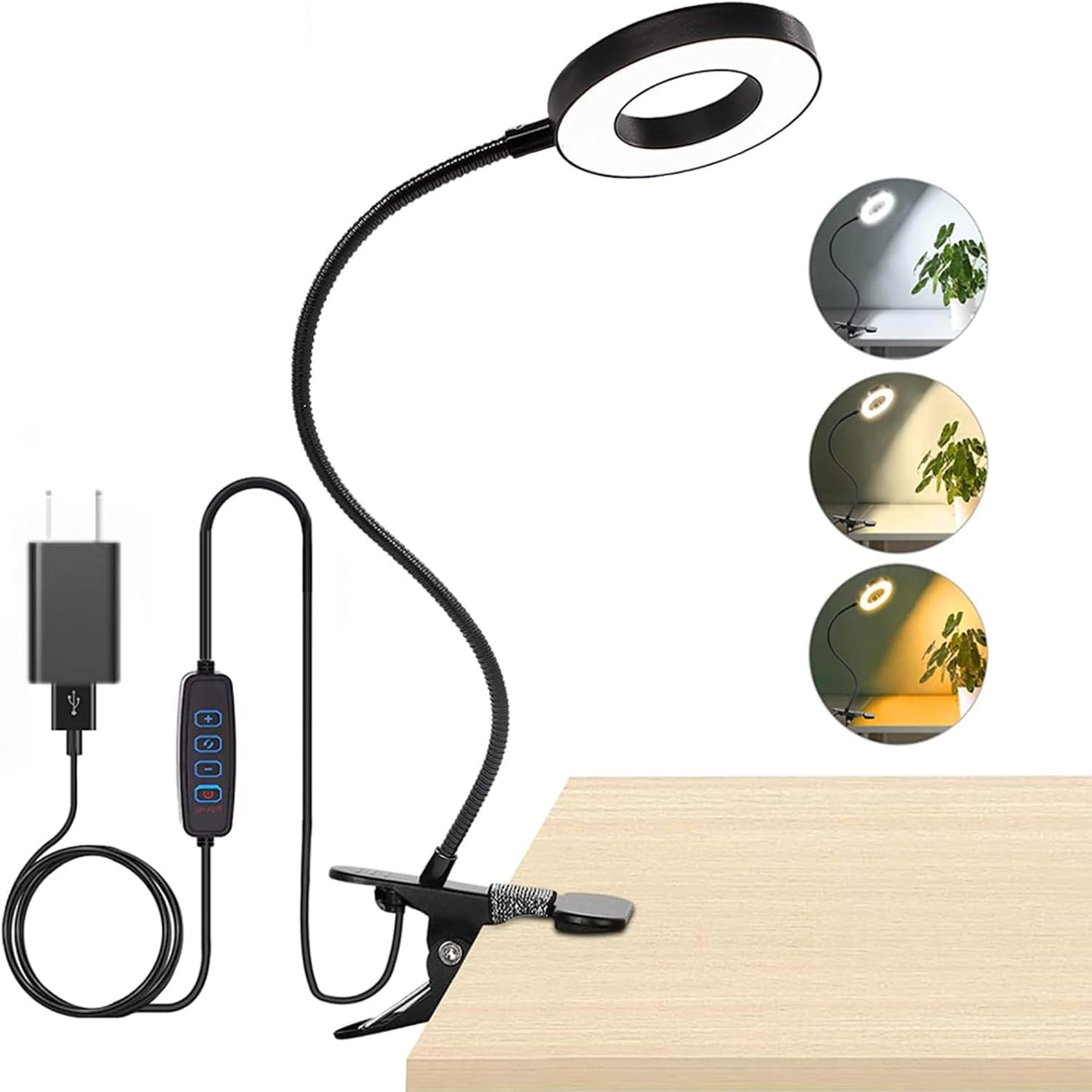 Brokimis Clip on Light LED Reading Book Study Eye Protection Desk Lamp | 3 Color Modes 10 Brightness 360° Flexible Gooseneck Student Dormitory Office Desk Lamp at Night in Bed