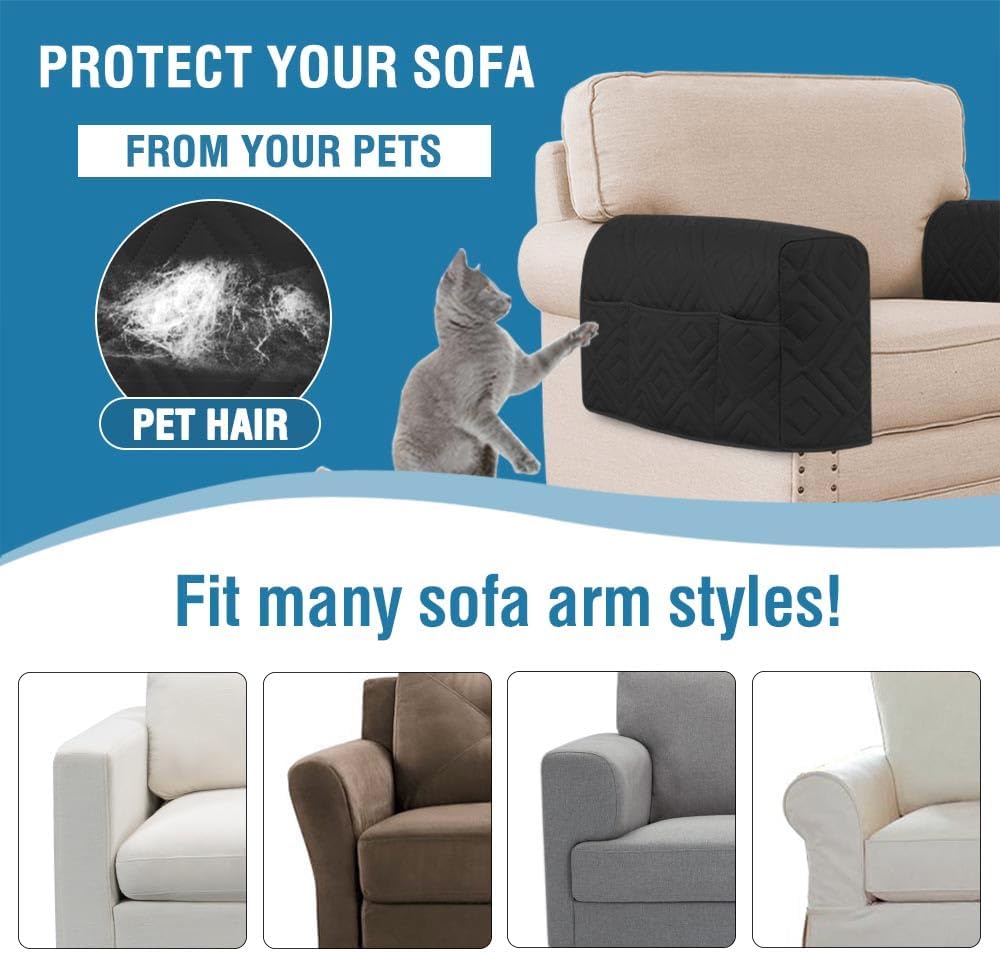 H.VERSAILTEX Water Resistant Armrest Covers for Sofa, 2 Pack, Ivory/Beige | Waterproof Armchair Caddy, Couch Arm Covers Remote Control Holder Sofa Armrest Organizer for Magazine, Tablet, Phone, iPad