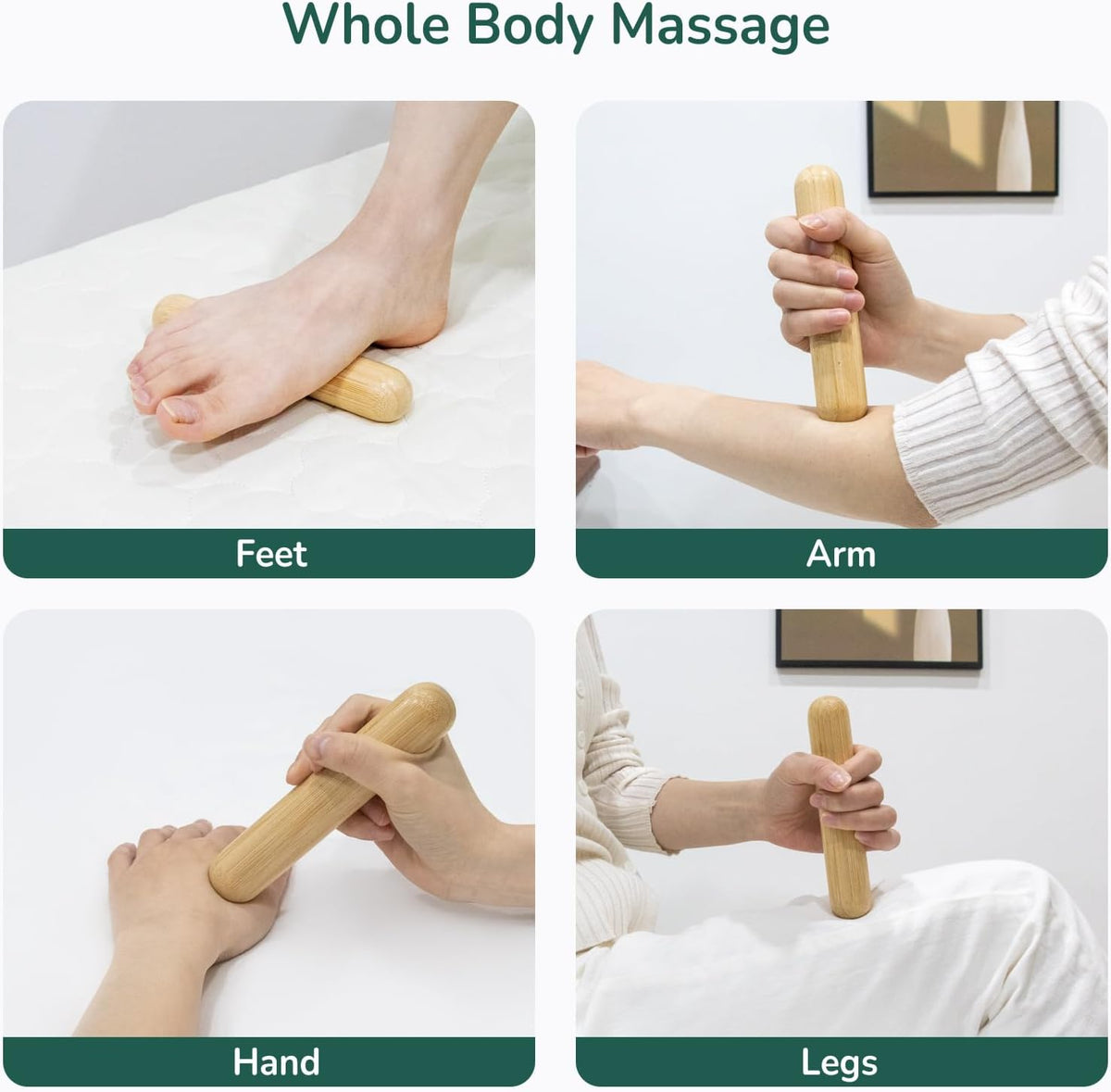 2 PCS Solid Bamboo Massage Stick Sets Warm Bamboo Therapy Massage Tools for Full Body Use at Home/Professional Massage Studio