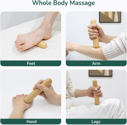 2 PCS Solid Bamboo Massage Stick Sets Warm Bamboo Therapy Massage Tools for Full Body Use at Home/Professional Massage Studio