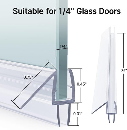 AmazerBath Frameless Shower Door Bottom Seal 39 inch (Set of 2) - Clear, Suitable for 3/8 Inch Glass, Modern Style