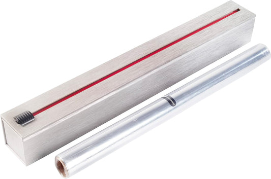 ChicWrap Stainless Steel Aluminum Foil Dispenser - Includes 18"x30' roll | Large 18" Reusable Aluminum Foil Dispenser with Four Non-Slip Rubber