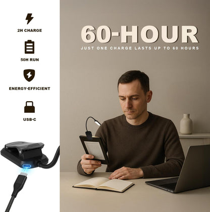 Rechargeable Book Light for Reading in Bed 25 LED - Eye Caring 15 Level Stepless Dimming, Extended 90Hrs Runtime, Lightweight Clip on Light, Gifts for Book Lovers, Black