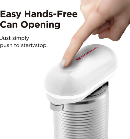 Kitchen Mama Mini Electric Can Opener Smooth Edge, White | Opens Can with One Press, Ultra-Compact Portable, Hands-Free Cordless, Safe for Seniors with Arthritis