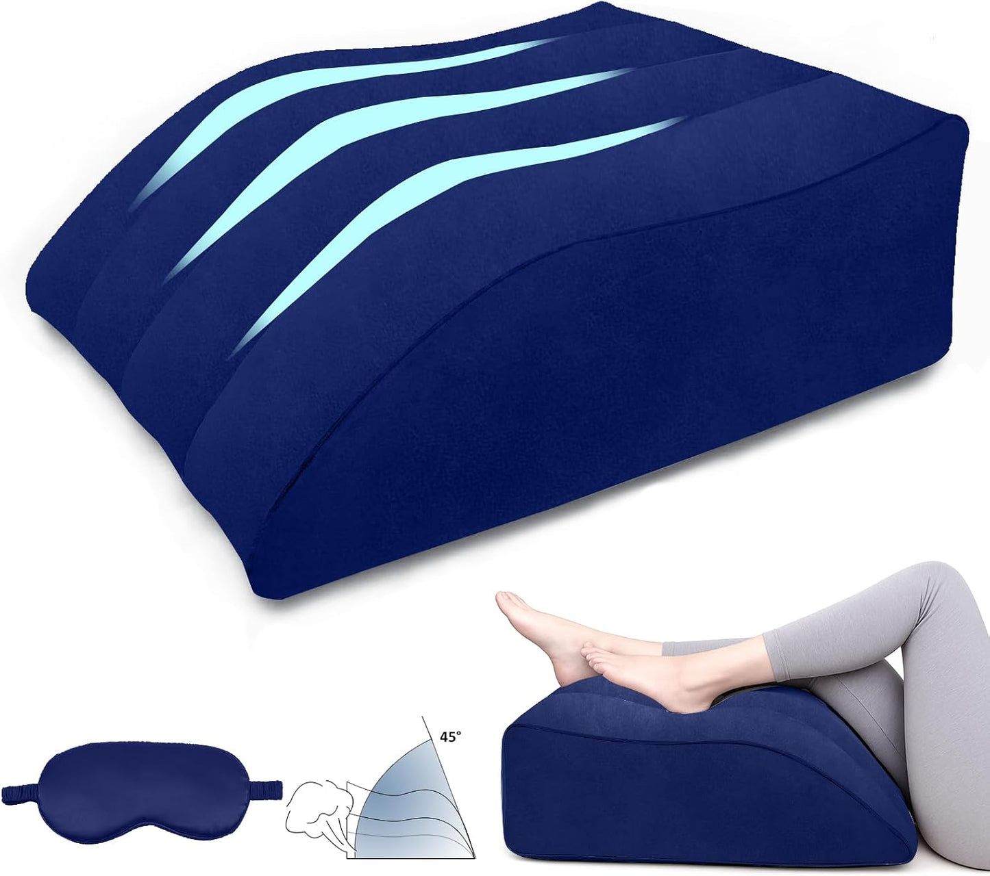 Portable Inflatable Wedge Leg Elevation Pillow - Foldable 45 Degree Wedge Leg Bolster Pillow Use in Bed, Adjustable Incline for Sleeping,Travel,Back Support,Reduce Swelling, Improve Circulation (Grey)