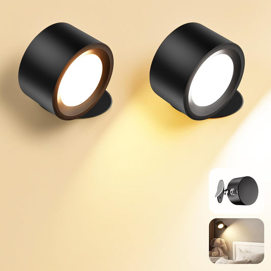 LED Wall Mounted Lamps, 3CCT Battery Operated Wall Lights, Wood-2 Pack | Rechargeable & Dimmable Wall Lights, Cordless Wall Sconces for Picture Bedside Bedroom Reading