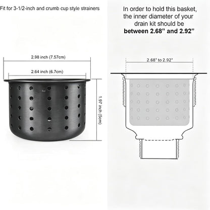 GZILA Kitchen Sink Drain Basket Only, 3-inch Basket for Kitchen Sink Strainer Replacement, Deep Cup Strainers with Handle, SUS 304 Stainless Steel
