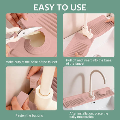 24 Inch Upgraded Draining Mat Folding faucet Mat for Bathroom Sink Splash Guard 7° Slope with Button Lock Water Draining Pad for Kitchen Bathroom Bar(Pink)