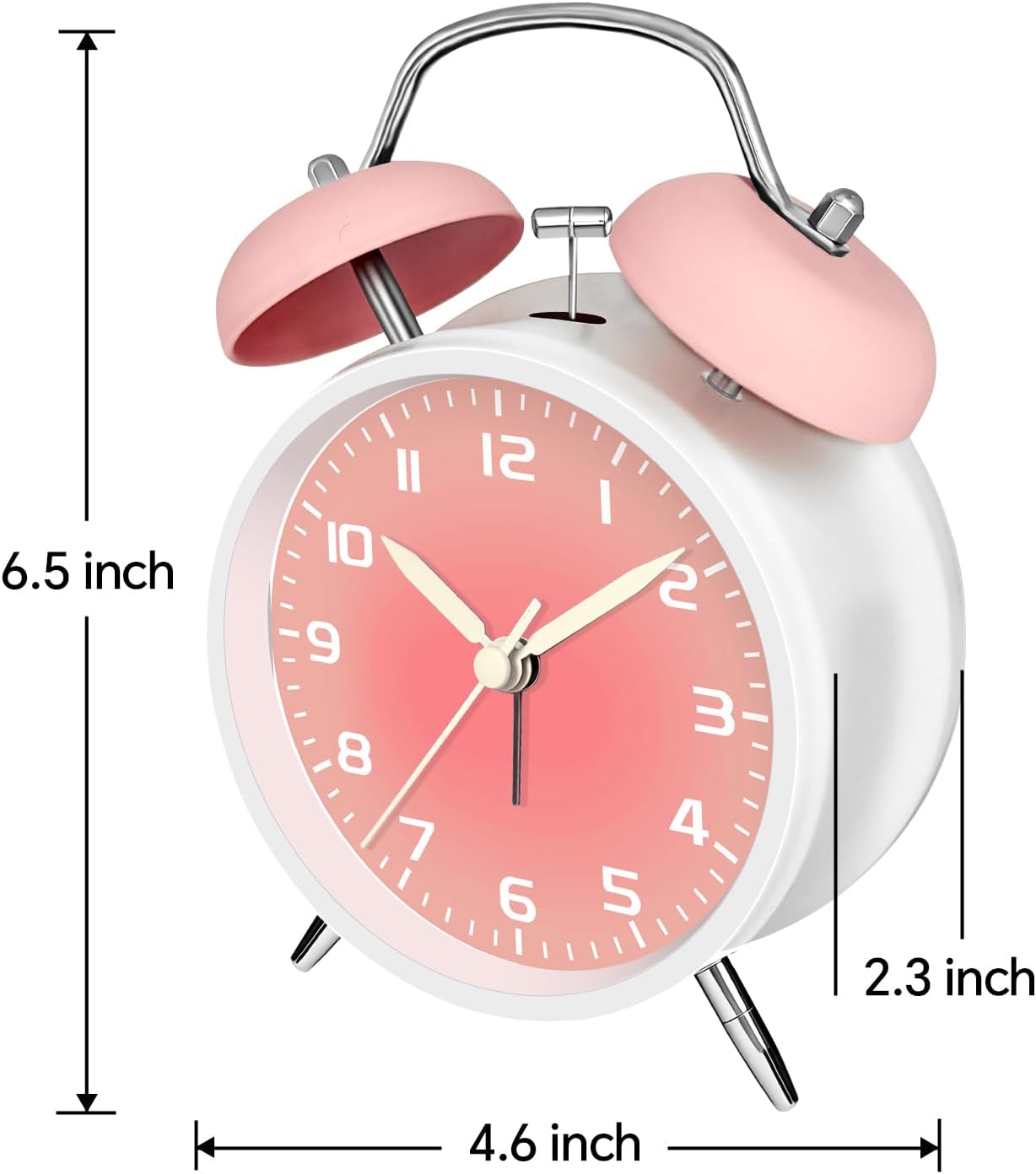 4.5" Analog Alarm Clock for Heavy Sleepers, Loud Battery Operated Alarm Clocks with Light, Metal Silent Desk Clock for Bedrooms, Retro Bedside Clocks for Kids Girls Women Mother Seniors, Pink