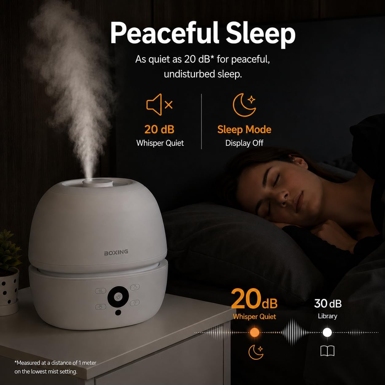 BOXING 3L Top Fill Humidifier for Bedroom, 20dB Whisper-Quiet Cool Mist with Easy Remote Control, 30H Runtime, Night Light, Essential Oil Tray, Timer for Baby, Plants and Home