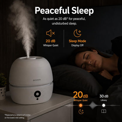BOXING 3L Top Fill Humidifier for Bedroom, 20dB Whisper-Quiet Cool Mist with Easy Remote Control, 30H Runtime, Night Light, Essential Oil Tray, Timer for Baby, Plants and Home