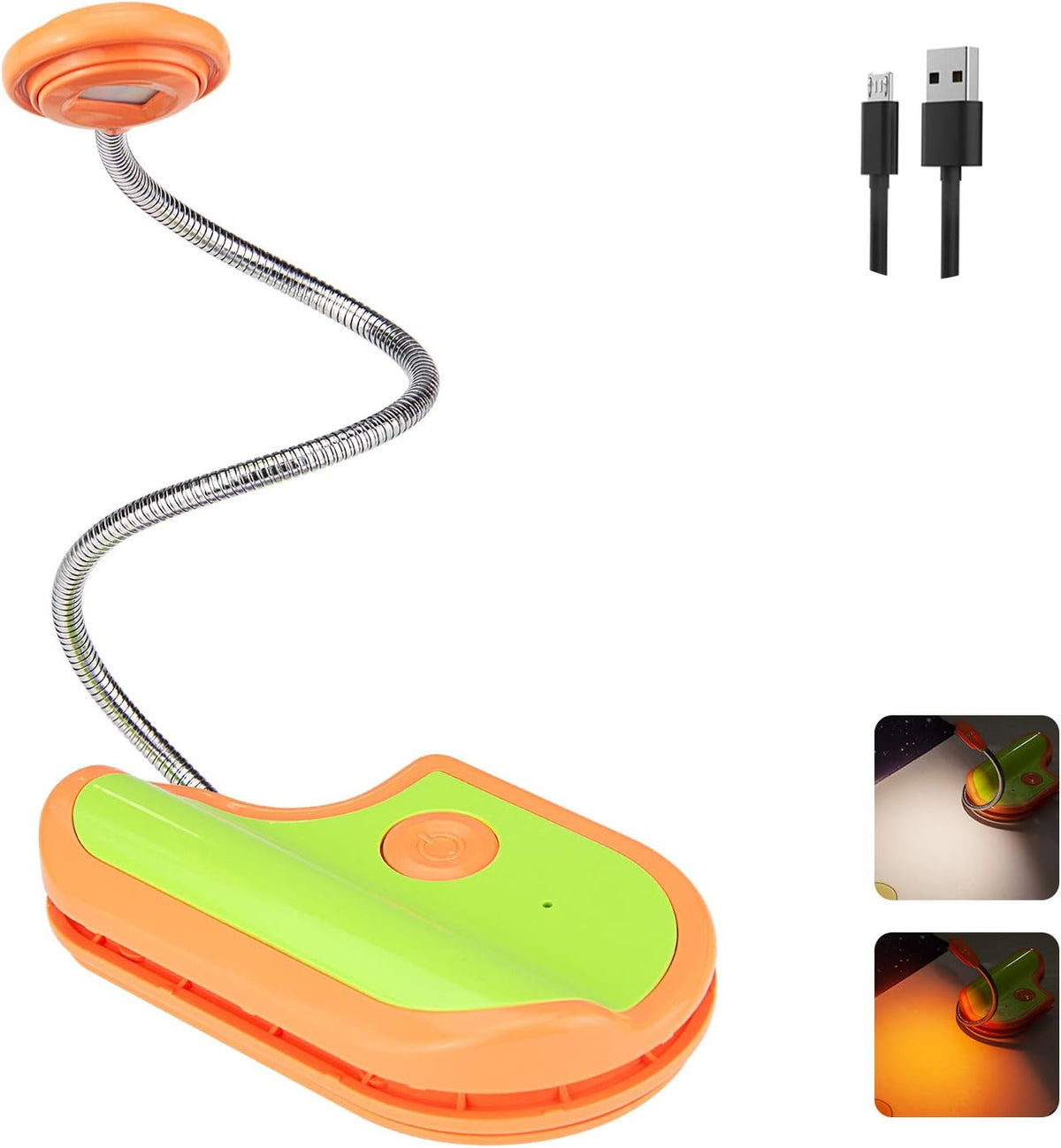 BIGMONAT Rechargeable Reading Light for Kids,Small Amber Book Reading Lights,Multi Colors Portable LED Reading Lamp with 360° Rotary Light Neck,Wireless Clip Reading Lighting for Books (Green)