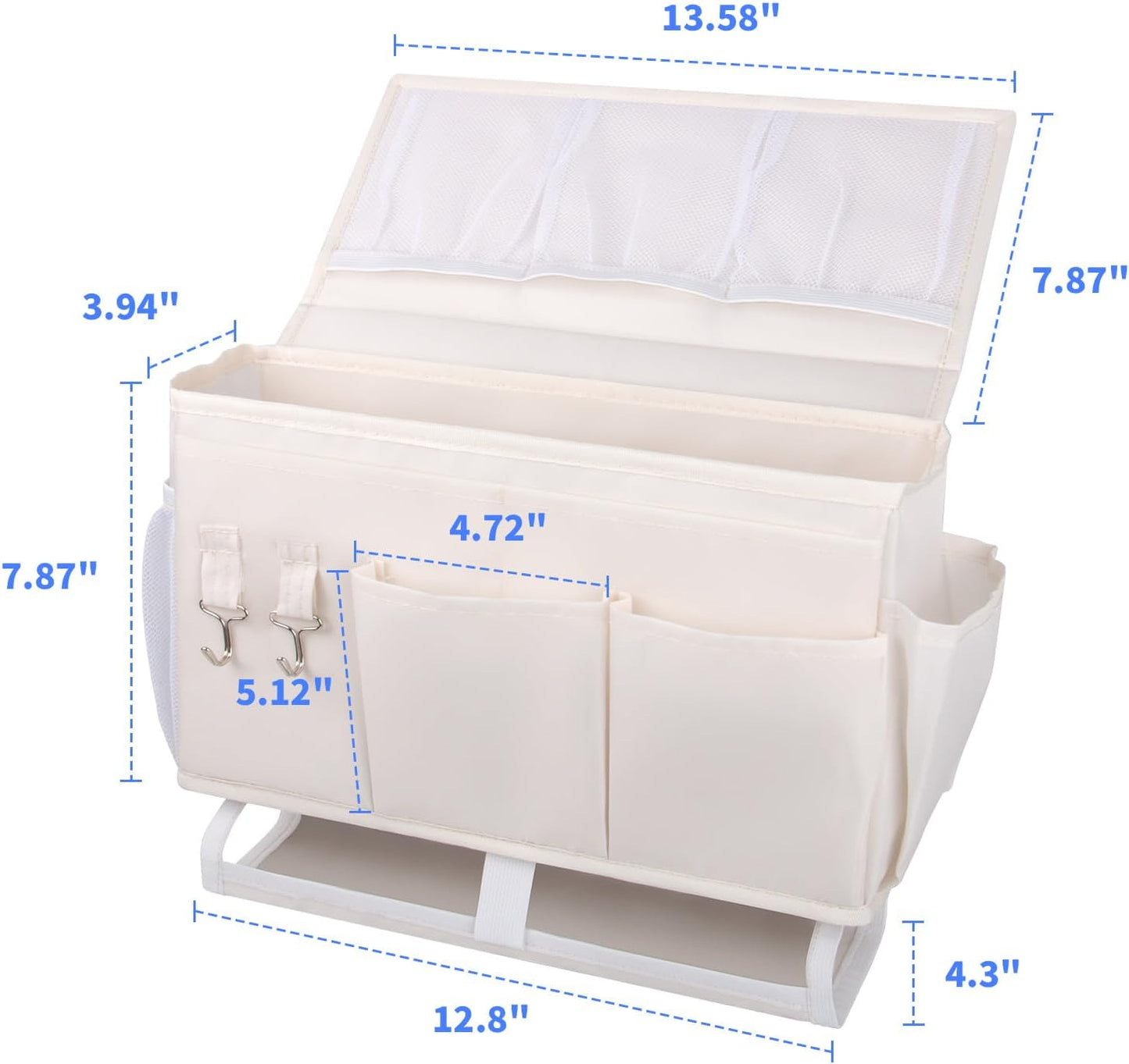 2Pcs Bedside Caddy for Dorm Bed Bedside Organizer, Bedside Storage with 10 Pockets and Power Strip Holder, Multifunctional Bedside Pocket for Home, College, Dorm, Bunk/Hospital/Crib Bed (Beige)