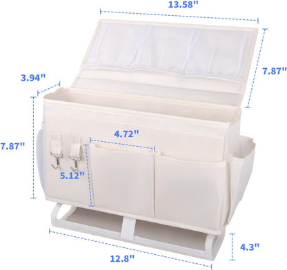 2Pcs Bedside Caddy for Dorm Bed Bedside Organizer, Bedside Storage with 10 Pockets and Power Strip Holder, Multifunctional Bedside Pocket for Home, College, Dorm, Bunk/Hospital/Crib Bed (Beige)