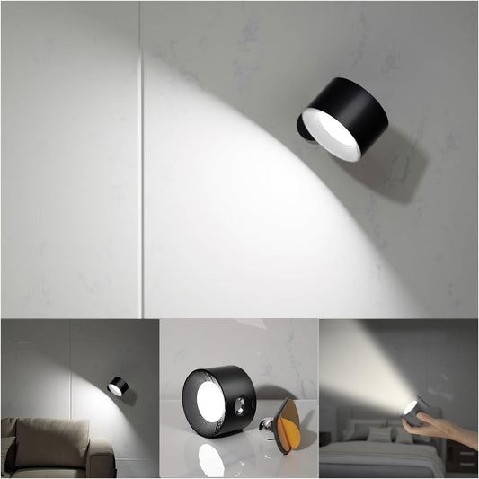 Koopala 2PACK LED Wall Lamps with Rechargeable Battery Operated, Wall Mounted Lights with 3 Brightness 3 Color Temp Removable Charging 360°Rotate Magnetic, Cordless Wall Sconces for Reading Bedside
